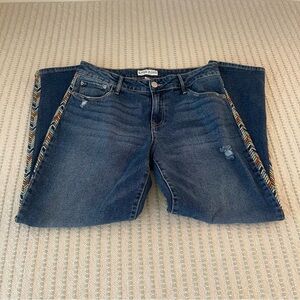 Knox Rose Distressed Denim Jeans with Multicolor Side Detail - Size: 6